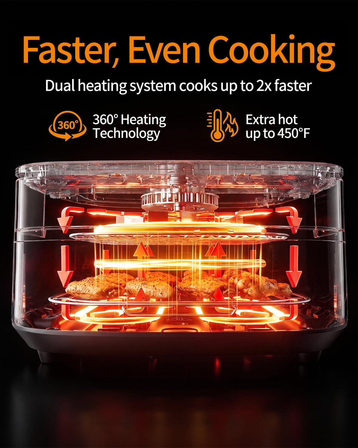 6QT Large Air Fryer, 11-in-1 Air Fryer Top & Bottom Heating, No Flip Needed