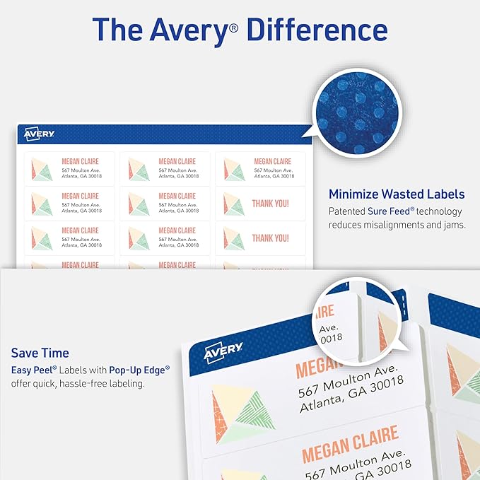 Avery Printable Address Labels with Sure Feed, 1" x 2-5/8" Customizable Stickers, White, 15,000 Blank Mailing Labels Total (2-Pack of 45160)