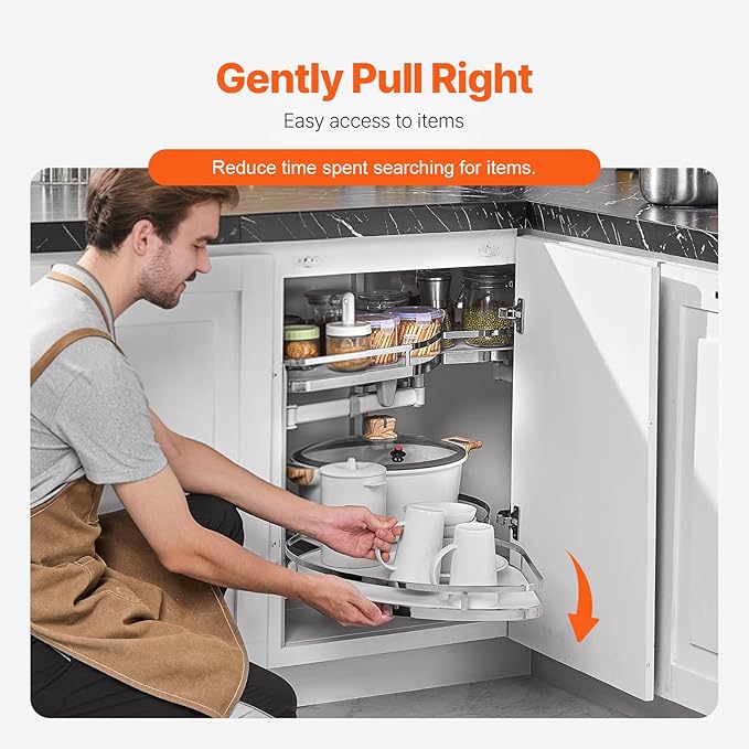 VEVOR Swing Left Blind Corner Cabinet, Pull Out Organizer for 36 inch Width Blind Cabinet, 2 Tier Height Adjustable Swing Tray, Soft Close Kitchen Cloud Blind Organizer, Left Open