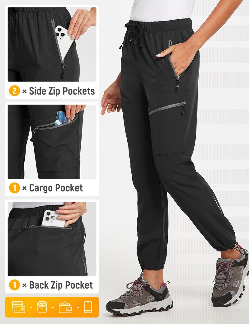 baleaf Travel Pants Women Hiking Long Tall Lightweight Quick Dry Water Resistant Cargo Pants 31'' Trip 31''-Black XL