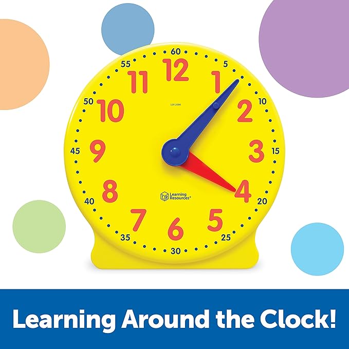 Learning Resources Big Time Learning Clock - Teacher Classroom Must Haves, Elementary School & Montessori Activities, Math Manipulatives, Time Flash Cards, Gifts for Boys and Girls