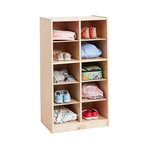 ECR4Kids 10 Cubby Mobile Tray Storage Cabinet, 5x2, Classroom Furniture, Natural