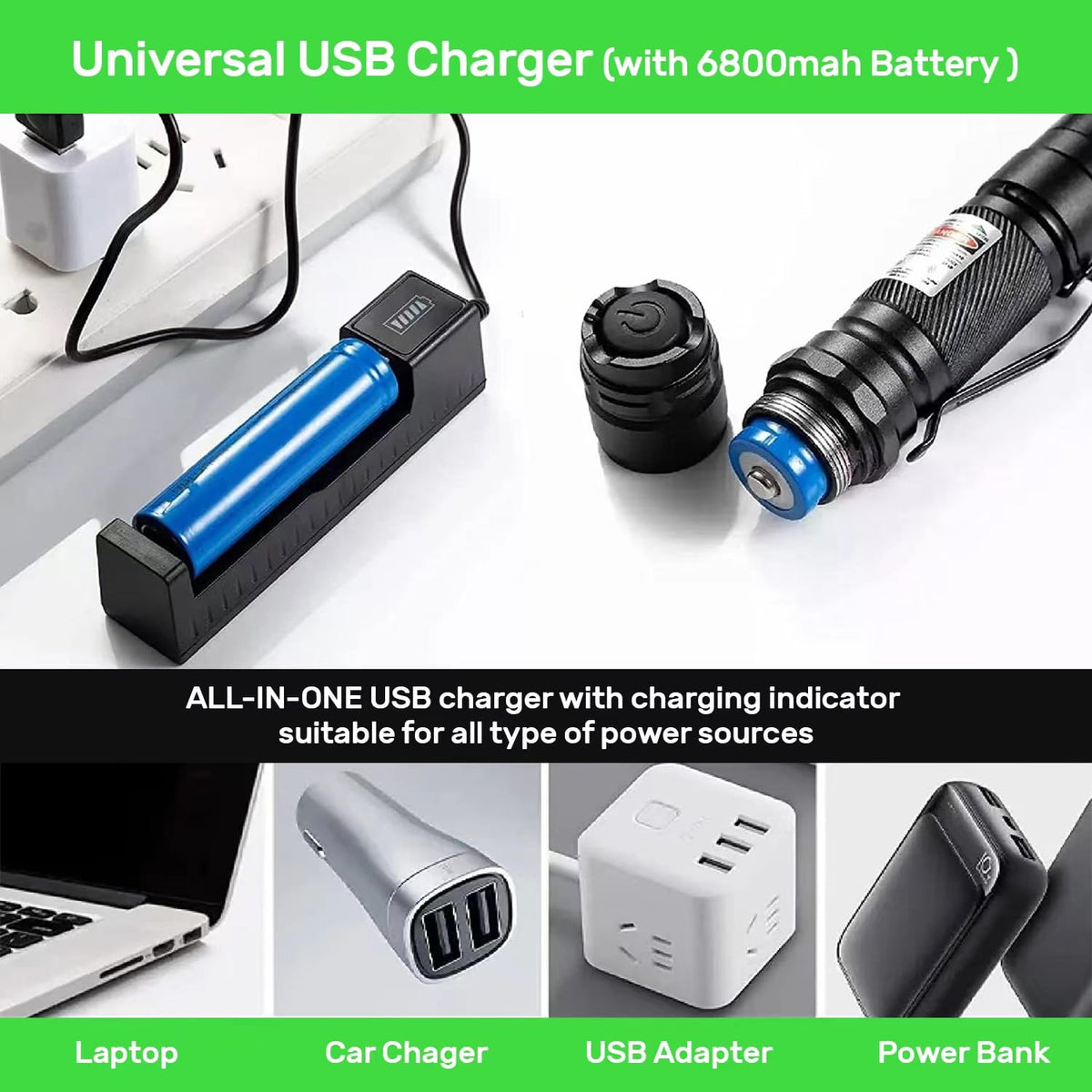 IVVTRYI Rechargeable Green Laser Pointer with one-Button on/Off