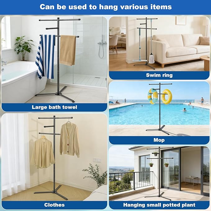 Pool Towel Rack Outdoor 60 Inch Height Outdoor Towel Rack for Pool Heavy-Duty Standing Towel Rack Rustproof & Slip-Resistant Towel Drying Rack Suitable for Indoor Use Towel Stand
