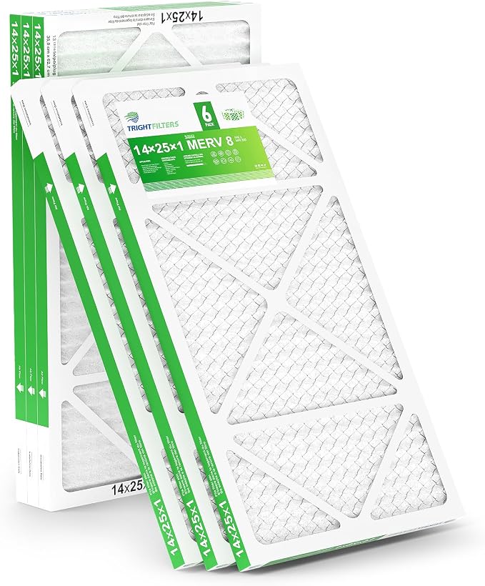 14x25x1 Air Filter 6 Pack, Durable MERV 8 Pleated Home HVAC AC Furnace Filters