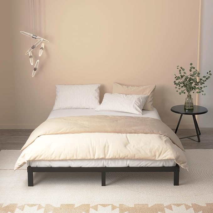 8 Inch Bed Frame Queen Size No Box Spring Needed, Heavy Duty Queen Platform Metal Bed Frame Support Up to 3000 lbs, Easy Assembly, Noise Free, Black