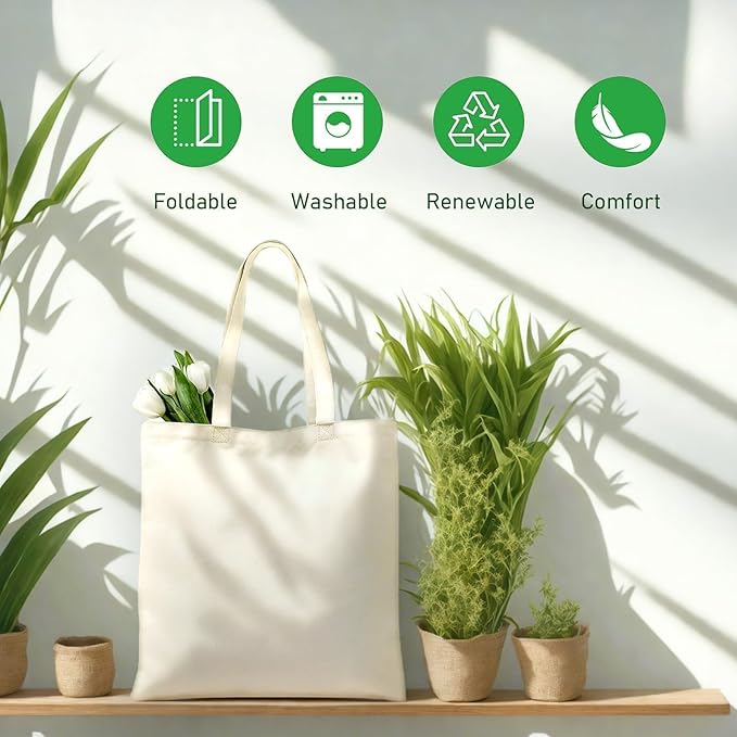 MOLOVA 1-200-Pack Available Standard 14"x15" Premium Canvas Tote Bags,Load 55lbs,Reusable bag made of 6oz of natural canvas with Handles for Gift-Giving,Work,DIY Projects,Shopping(50 Pack)