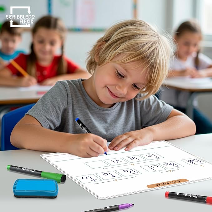 SCRIBBLEDO Sounds & Blends Dry Erase Sheets 9”x12” Phonics Manipulatives Elkonin Boxes Reading Manipulatives Blending Boards Phonemic Sound Boxes Syllables Letter Practice Classroom Pack of 10