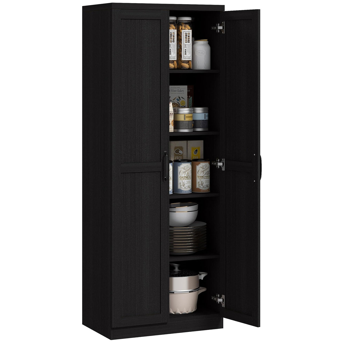 HOMCOM 63" 2-Door Kitchen Pantry 5-Tier Antique White