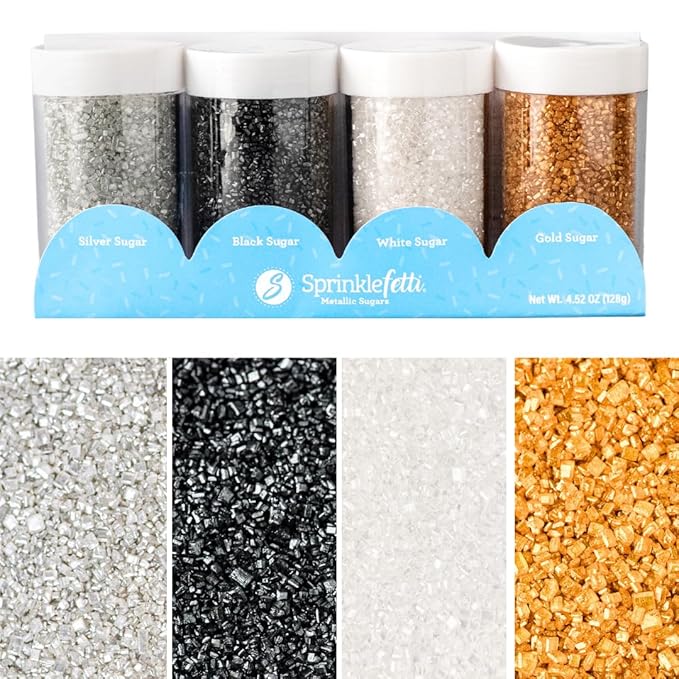 Sweets Indeed Sprinkles, 4 Pack Sugar, Edible Sprinkle Mix, Perfect for Cake Decorations, Baking, Ice Cream, Cookies, Cupcake Topper (Metallic)