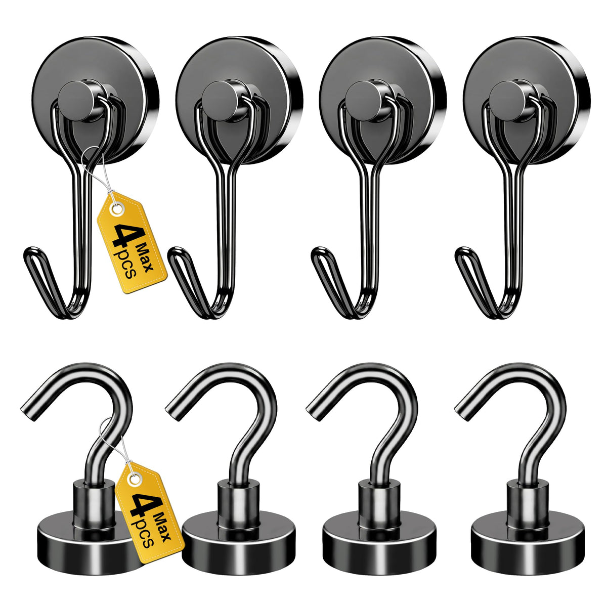 Tiergrade Magnetic Hooks, 2026 Cruise Cabin Ship Essentials Heavy Duty Strong Magnets Fridge Hanging for Classroom Kitchen Garage Grills Home, Max 8-Pack Black (4 Swivel + 4 Fixed)