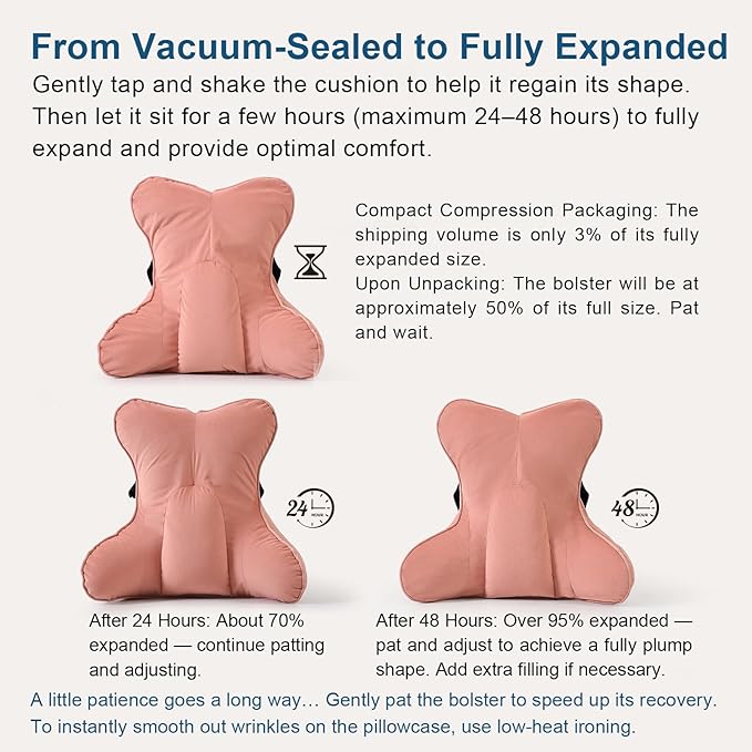 Lumbar Support Pillow(Pat. Pend) for Lower Back Pain Relief – Multi-Functional Ergonomic Lumbar Cushion, Reading Pillow for Office Chair, Car Seat & Sofa,Blush Pink