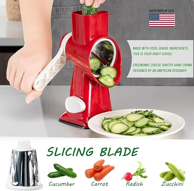 Eleko Meyar Cheese Grater with Handle,Multifunctional Rotary Cheese Grater