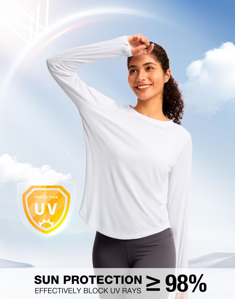 Soothfeel Women's UPF 50+ Sun Shirts Long Sleeve SPF UV Protection Rash Guard Lightweight Quick Dry Hiking Workout Tops whiteL