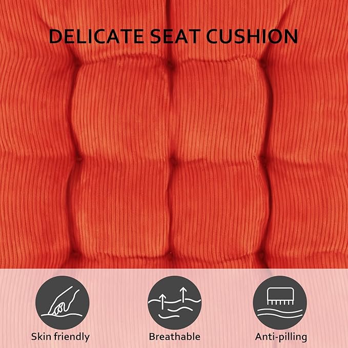 Square Seat Cushion for Kitchen Dining Chairs, Soft & Comfortable 15.5" x 15.5" Chair Pads, 6 Packs, Orange