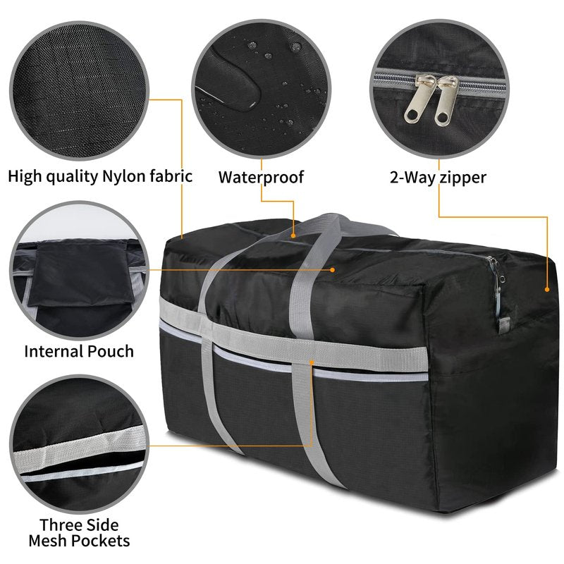Extra Large Duffle Bag Lightweight, 96L Travel Duffel Bag Foldable for Men Women, Waterproof & Durable(BLACK)