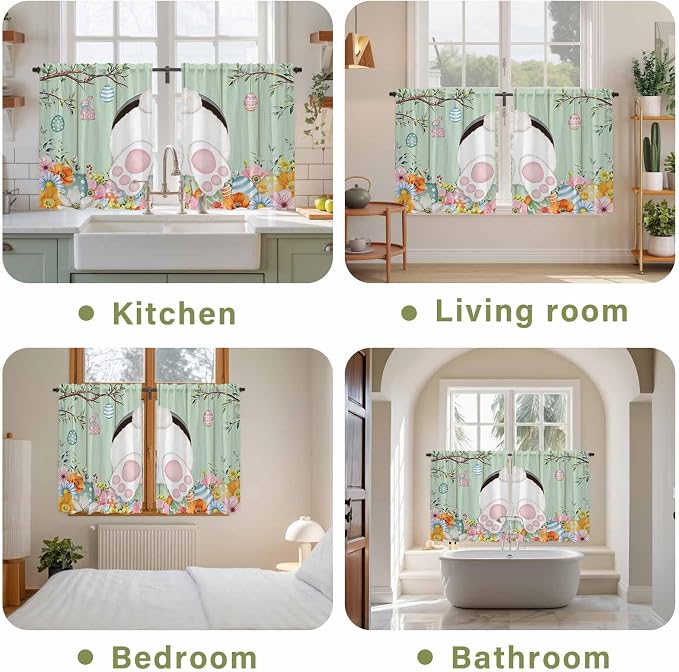 Easter Kitchen Curtains 54 Inch Long 2 Panel Set, Rod Pocket Window Curtains