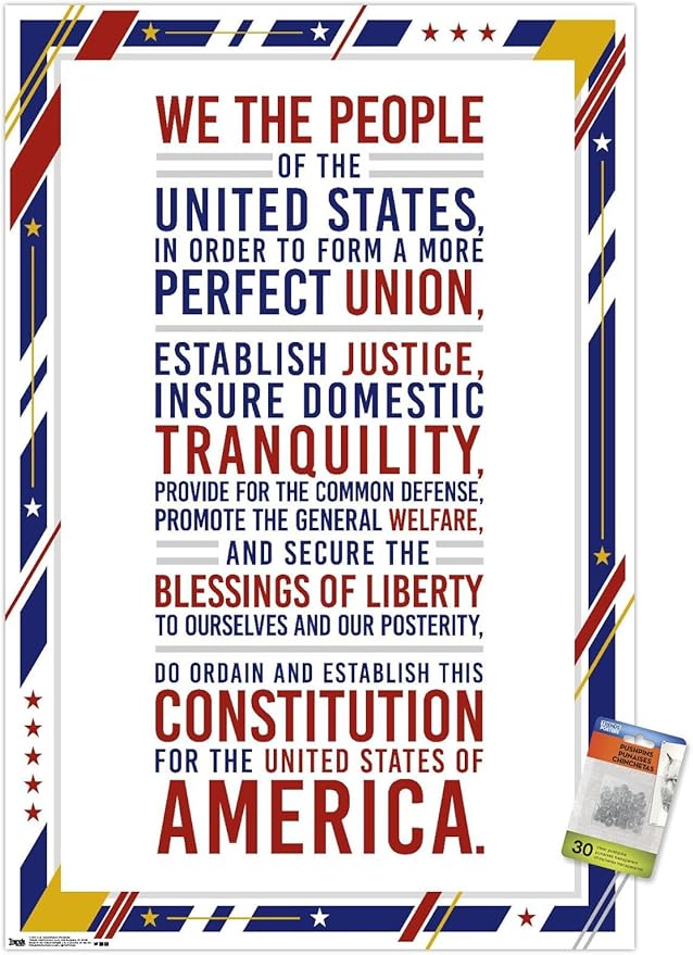 Trends International The United States Of America - Constitution Preamble Wall Poster, 22.37" x 34.00", Premium Poster & Push Pin Bundle