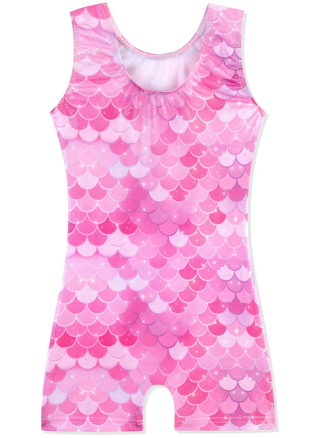 HOZIY Girls Leotards for Gymnastics Size 6-7 Years Pink Mermaid Kids Tumbling Outfit Biketard Dance Clothes with Shorts Sparkly Shiny Glitter Sparkle