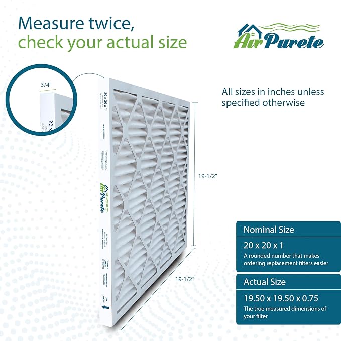20x20x1 Air Filters | AirPurete AP-3M20201 HVAC AC Furnace Air Filters | Actual