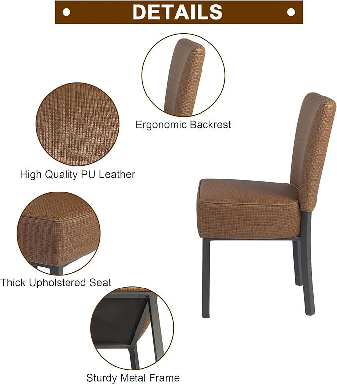 LUCKYERMORE Leather Dining Chairs Set of 2 Modern Kitchen Room Chairs with Upholstered Fully Assembled Heavy Duty Sturdy Mid Century, Vinyl Leather Coffee