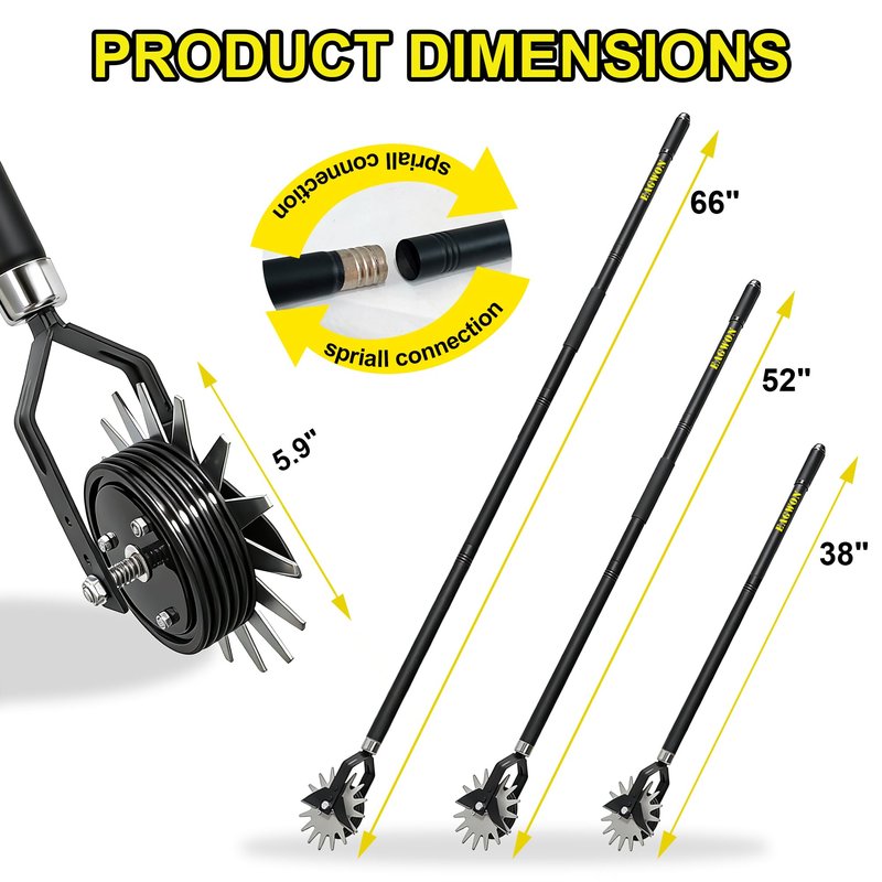 EAGWON Wheel Rotary Edger Lawn Tool, 66-Inch Manual Grass Edge Trimmer with Adjustable Stainless Steel Handle, Sidewalk Driveway Edger with Cushion Grip for Garden Landscaping