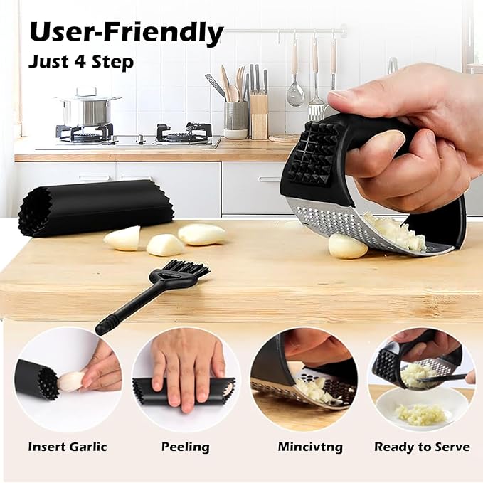 FATUXZ Stainless Steel Garlic Press Rocker Set