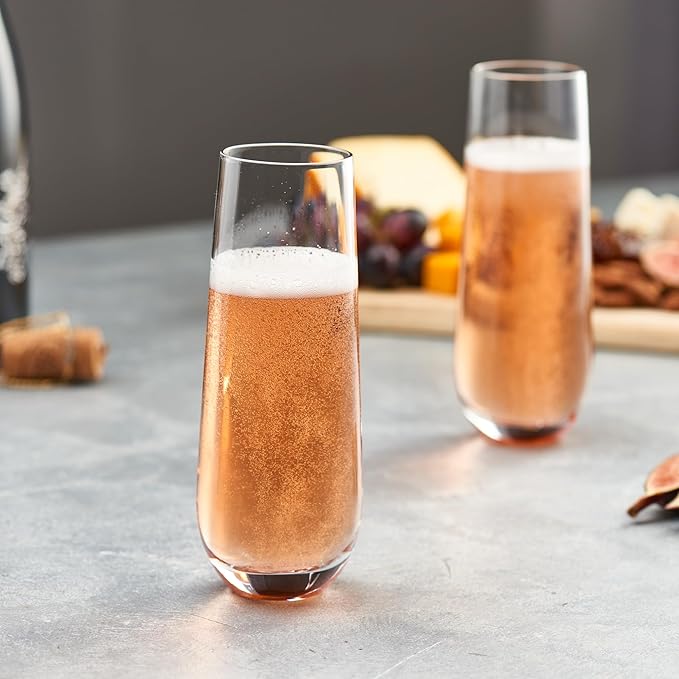GLING [9.4 oz. Stemless Champagne Glasses Set of 4, Flute Crystal Glass Cups, Cocktail Glass Set - Great for Parties, Weddings and All Occasions