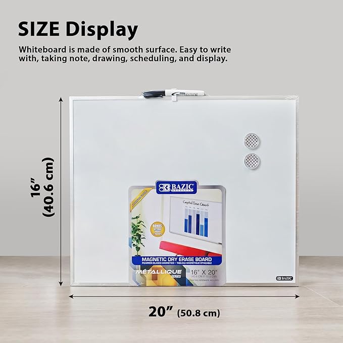 BAZIC 16" X 20" Aluminium Framed Magnetic Dry Erase Board