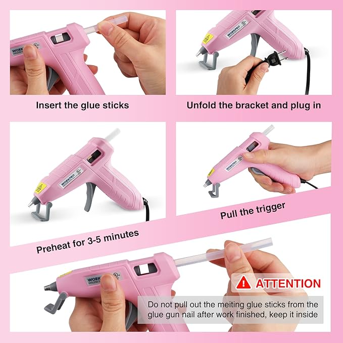 WORKPRO Mini Hot Glue Gun with 20 Pcs Hot Glue Sticks, Glue Gun Kit for Decorations, Arts, Crafts, School DIY Projects and Home Repairs- Pink Ribbon