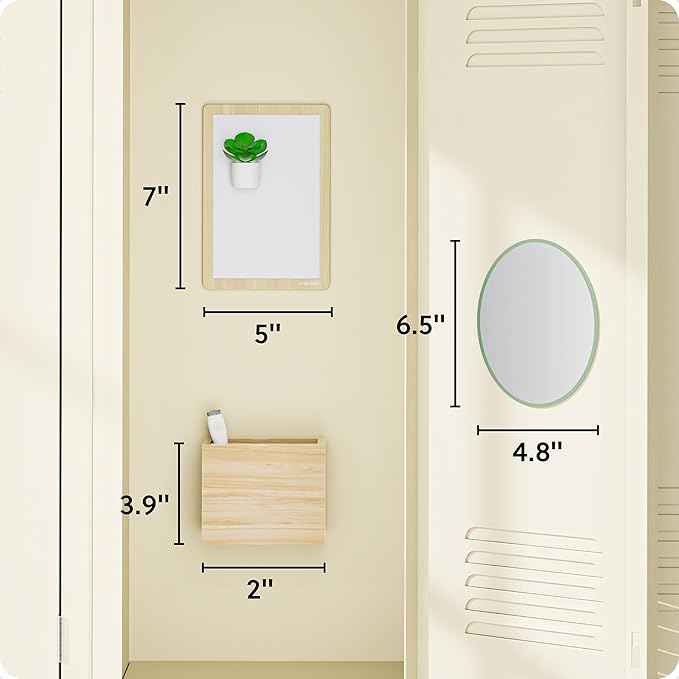 U Brands Magnetic Locker Garden Accessory and Decorating Kit, Back to School Essentials, Boho/Sage, 5 Piece, Mirror, Cup, and More