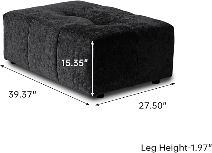 JACH Modern Ottoman Seat for Living Room, Linen Fabric Ottomans, Minimalist Foot Stool, Comfy Breathable Footstool for Living Room Apartment (Black)