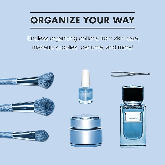 madesmart Stacking Shelf, Small, Vertical Storage with Airflow Holes, Organizer for Spices, Make-Up, Bottles & Jars, Blue