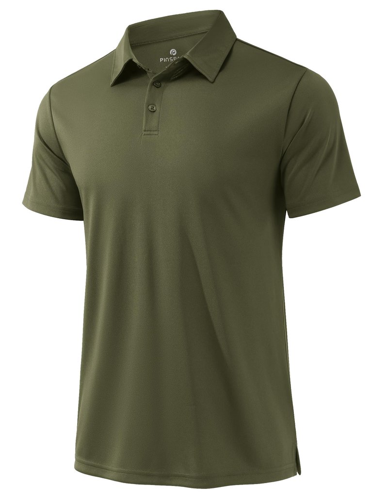 PINSPARK Mens Golf Shirt 3 Buttons Quick Dry Polo Shirts for Men Short Sleeve Casual Stylish Collared Polo Shirts Army Green