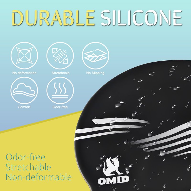 OMID Waterproof Swim Cap for Women with Long Hair - Chemical Resistant Silicone Swimming Cap, UV Protection for Pool Beach, Fits Dreadlocks and Thick Hair (Black)