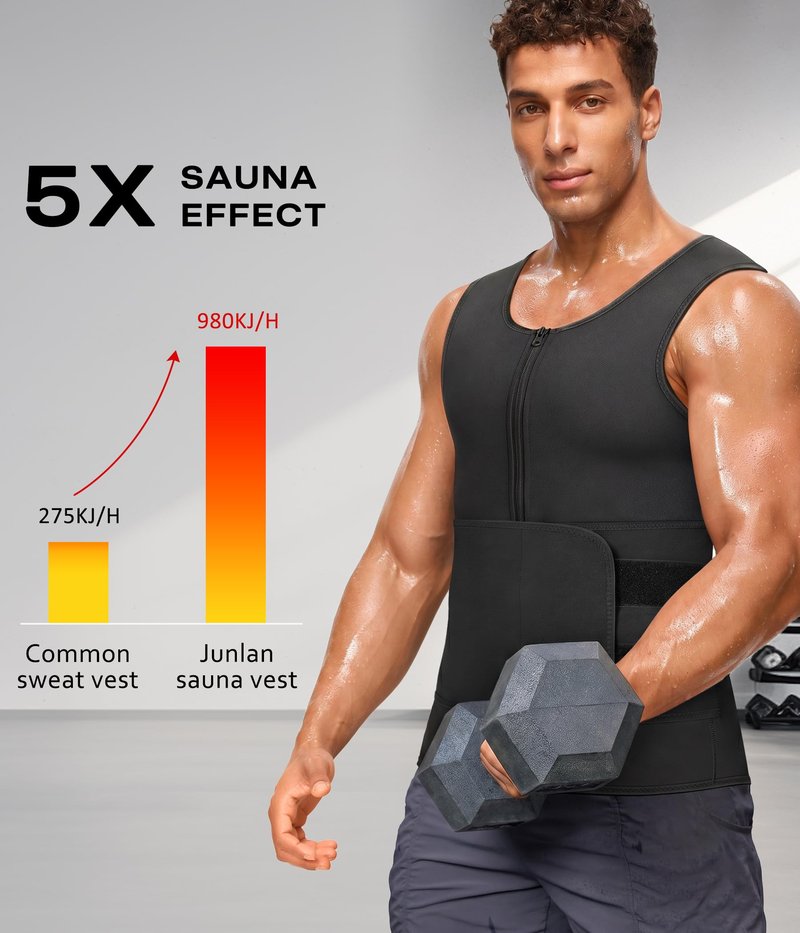 Junlan Sauna Suit for Men 2 in 1 Waist Trainer Sauna Shirt for Men Sweat Band for Stomach(Blue,2X-Large)