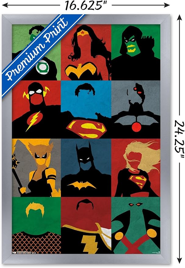 Trends International DC Comics - Justice League - Minimalist Wall Poster, 14.725" x 22.375", Silver Framed Version