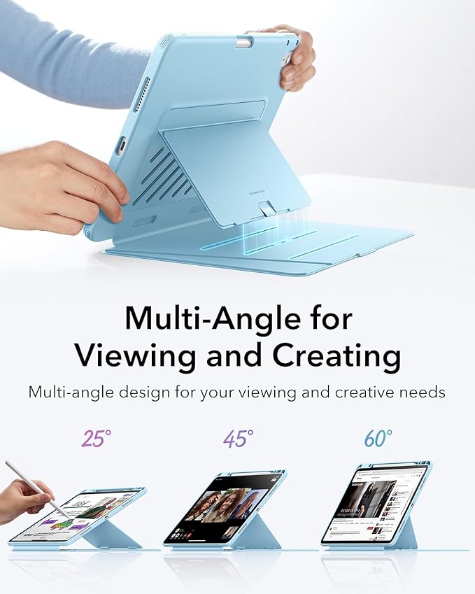 ESR for iPad Air 13 Inch Case M4/M3/M2 (2026/2025/2024), Vertical Stand Cover, Multi Stand Angles, Ultra-Stable Case with Pencil Holder, Flip Series, Light Blue