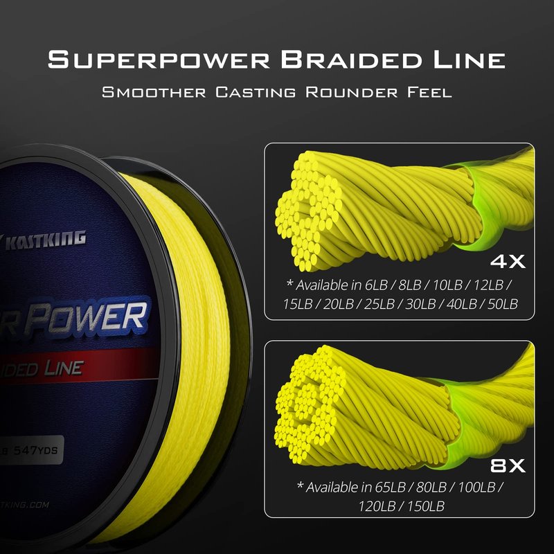 KastKing Superpower Braided Fishing Line, Yellow, 15 LB, 300+27 Yds
