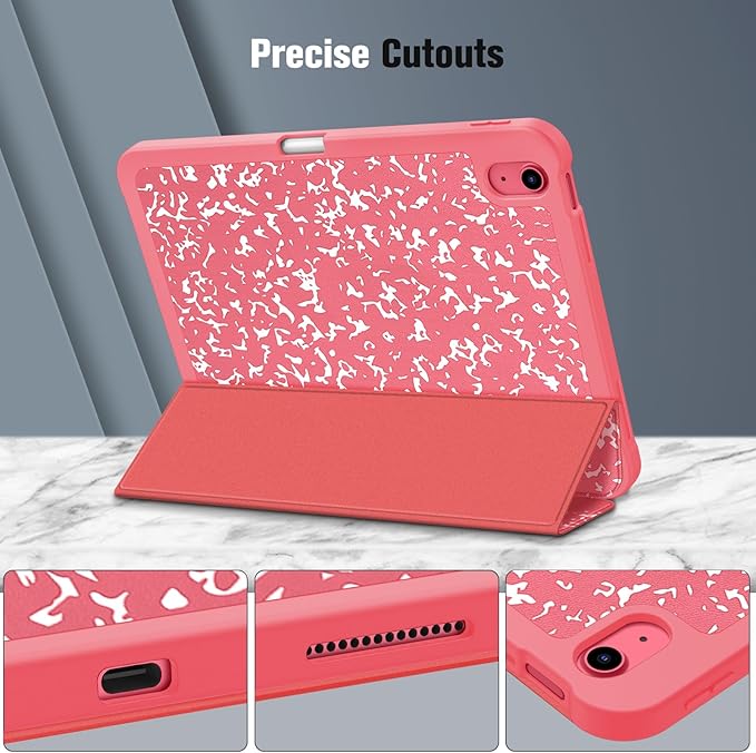 Fintie SlimShell Case for iPad (A16) 11th Generation 11 Inch (2025), iPad 10th Generation 10.9 Inch (2022) - Flexible Soft TPU Stand Back Cover with Pencil Holder, Composition Book Pink