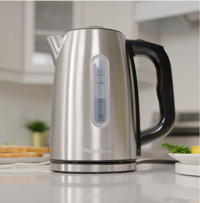 Kenmore Digital Cordless Electric Kettle 1.7L, Stainless Steel Teakettle with Adjustable Temperature, Rapid Boil, Digital Display, Auto Shut-off, Keep Warm, Boil-Dry Protection, Silver