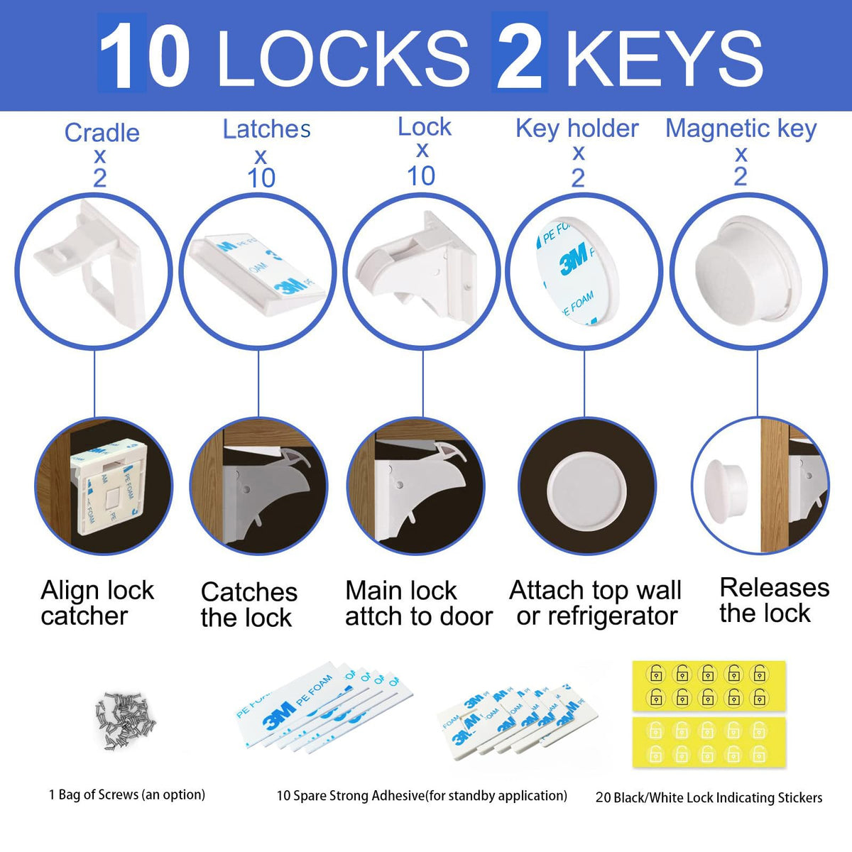 Magnetic Cabinet Locks Baby Proofing (General, Pack, 10)
