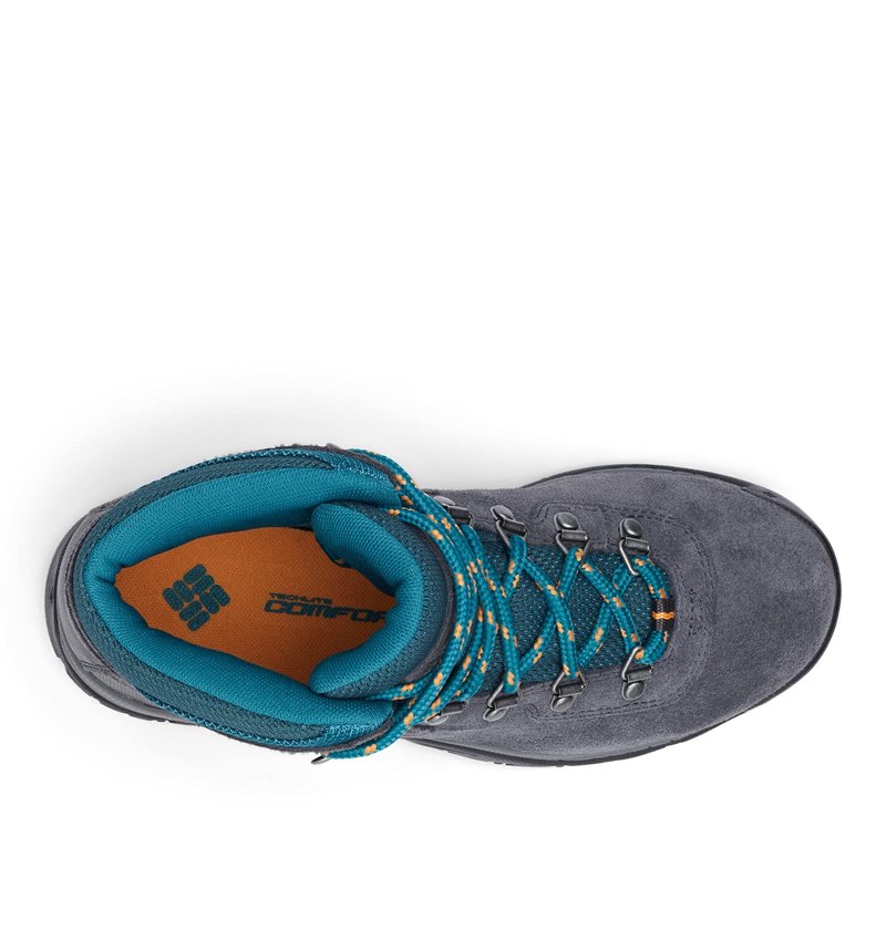 Columbia Womens Newton Ridge Plus Waterproof Amped, Shark/River Blue, 9 Wide