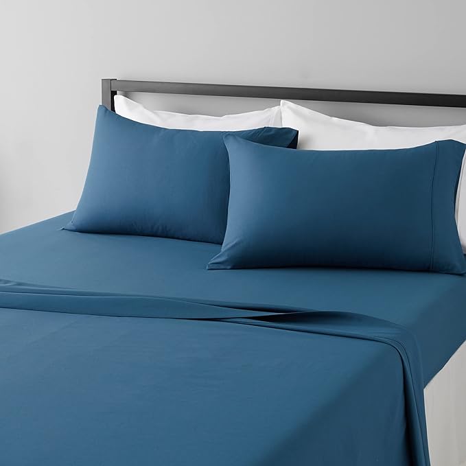 Amazon Basics Lightweight Super Soft Cooling, Wrinkle Free Luxury Microfiber 4-Piece Bed Sheet Set with 14-Inch Deep Pockets, King, Dark Teal, Solid
