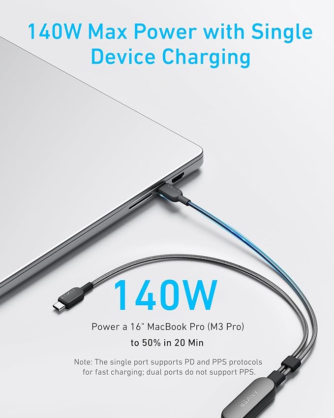 Anker Cable,4FT 2-in-1 USB C to USB C Cable 140W Max,Fast Charging for iPhone 17/17 Pro Max/16 Series,MacBook Air/Pro,and More(Braided,Black)
