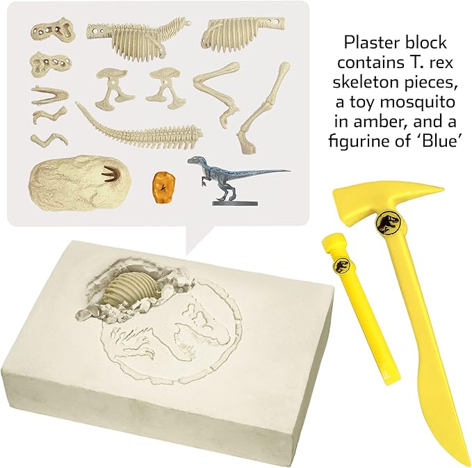 Jurassic World Dominion Dinosaur Dig – Blue, T. Rex & Amber | STEM Excavation Kit from Thames & Kosmos | Dig Out Prehistoric Treasures with Custom Jurassic World Tools | Safe, Dust-Free Activity