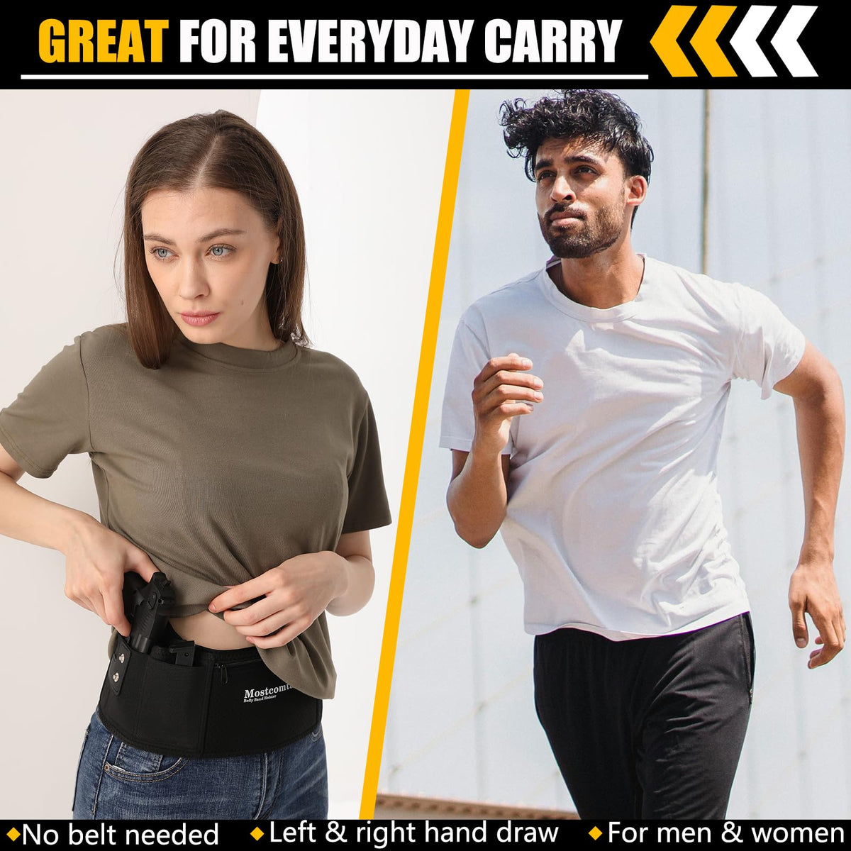 Mostcomtac Belly Band Holster for Men & Women - Breathable Neoprene Gun Holster, Multi - Pocket Tactical Belt for Outdoors, Fits G17-43x, Taurus G3C, G2C and Most 9mm and 381 Handguns（L-S）