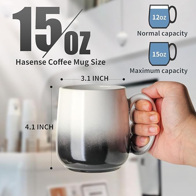 Hasense Ceramic Coffee Mugs Set of 4, 15 OZ Coffee Cups for Women/Men, Engagement Gifts, Microwavable & Dishwasher Safe, Gradient Multicolor