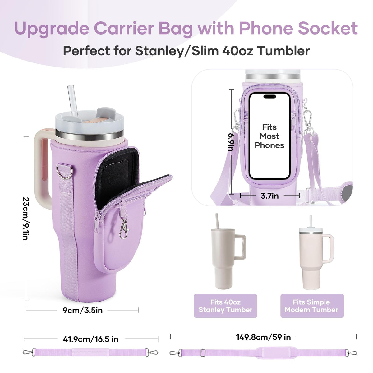 linmaya Water Bottle Carrier Bag for Stanley Cup 40/30oz with Phone Holder Pockets,Neoprene Water Bottle Cross-body Bag with Adjustable Shoulder & Hand Strap Stanley Cup Accessories