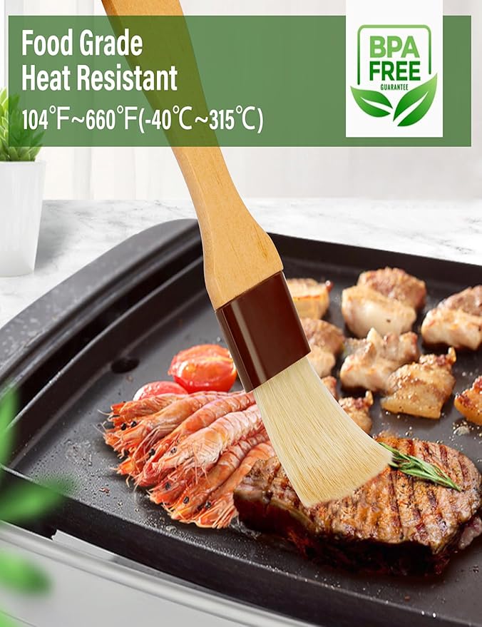Pastry Brush,Basting Brush 2 in-Natural Boar Bristle Basting Brush for Cooking,Food Grade Brushes for Baking,Heat Resistant to Spread Oil,Sauce,Butter,Flour,Egg Wash Marinades for BBQ Barbecue(2 pc)